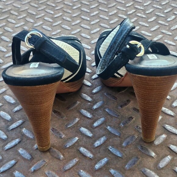 Via Spiga Ladies Sandal Heel Black/White Faux Suede Upper Shoes Brazil Size 9.5 - Picture 8 of 12